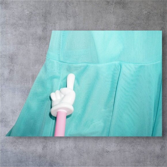 My Michelle Aqua Blue Slip Dress - Size M - Sequin Trim, Ruched Mesh, Ruffle Hem - Picture 10 of 16